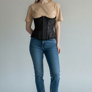 Frederick's of Hollywood Black Floral Jacquard Lace Corset Top
